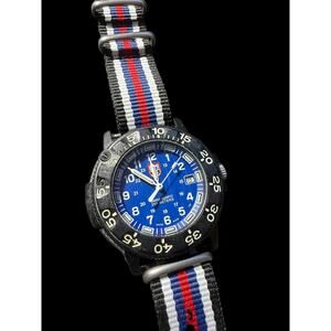 Luminox Swiss Quartz 200M Dive Watch Blue Dial NATO Strap Black Case